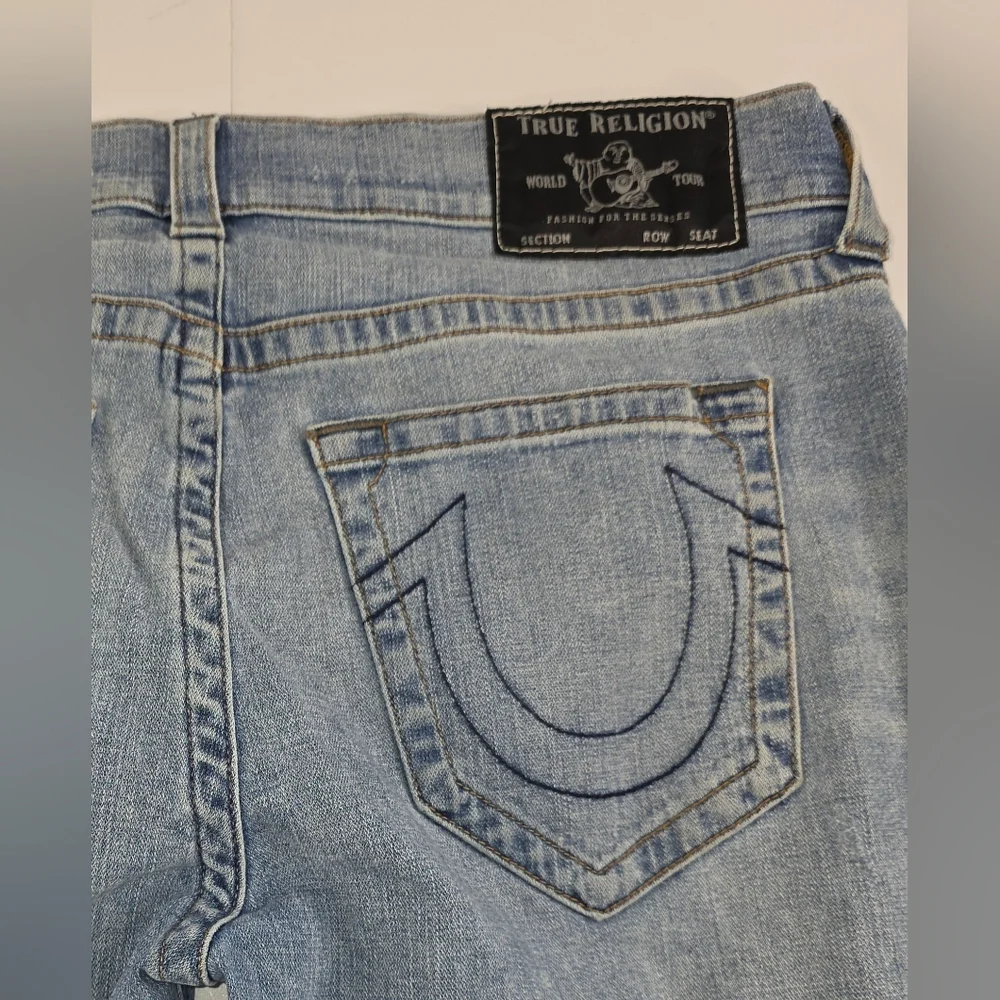 True Religion Men's Distressed Rocco Jeans Relaxed Skinny Size 36 Blue L-3331